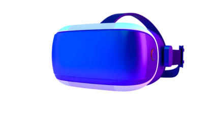 Isolated vr headset with blue and purple hues against a plain black background in studio lighting