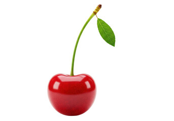 Isolated Fresh Ripe Red Cherry with Green Leaf and Stem