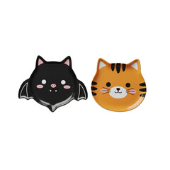 Obraz premium 3D Cute kawaii&nbsp;Plate shaped like bat and cat, halloween design, kawaii style,&nbsp;white background