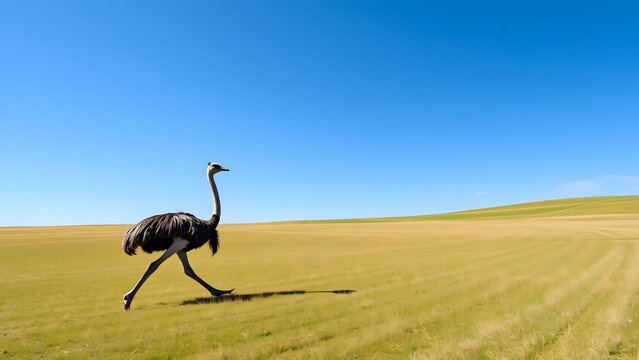 Close-Up of Emu Walking Freely in Grassland Environment