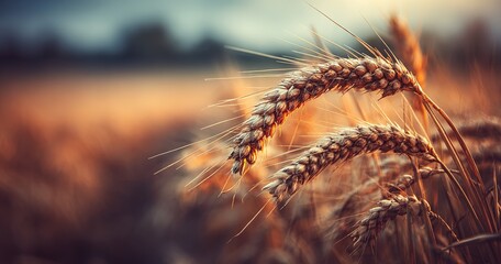 Wheat Ears in Golden Field, Agricultural Harvest & Cereal Crop Close-Up