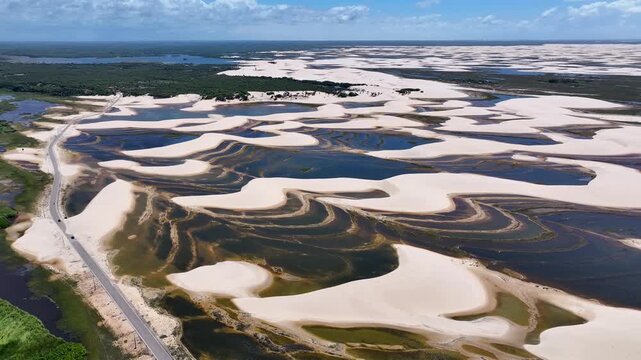Dunes Road At Paulino Neves In Maranhao Brazil. Small Sheets Landscape. Sand Dunes Road. Dunes Road At Paulino Neves. Tourism Travel. Nature Scene. Beach Background. Brazil Northeastern.