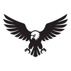Vector illustration of a majestic black eagle in flight, its wings and feathers spread wide, a powerful and symbolic design