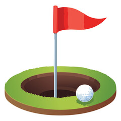 Illustration of a Red Flag and a Ball Inside the Golf Hole
