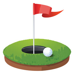 Illustration of a Red Golf Flag on a Green with a Ball