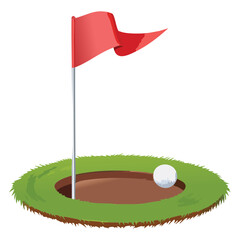  Illustration of a Red Golf Flag and a Ball in the Hole