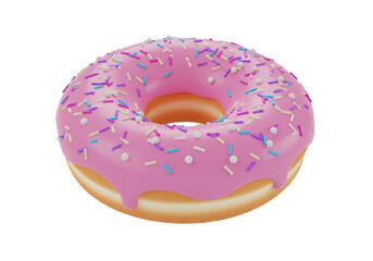 Isolated Delicious Pink Glazed Donut with Colorful Rainbow Sprinkles