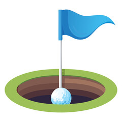 Blue Flag in a Golf Hole with a Ball on a Clean Green