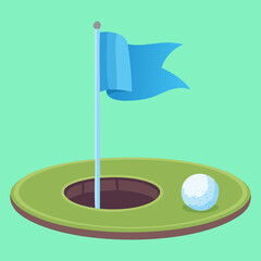 Golf Ball Resting Near the Hole with a Blue Flag Standing on the Green Ready for the Final Putting Stroke	