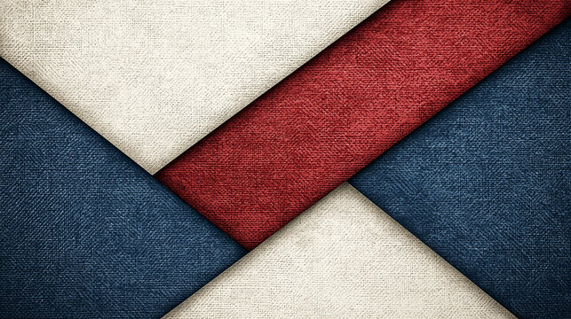 Abstract textured geometric design: red, blue, off-white canvas