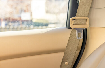 Car seat belt close up, Buckle and strap of a car seatbelt