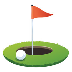 Orange Flag in a Golf Hole with a Ball on the Green
