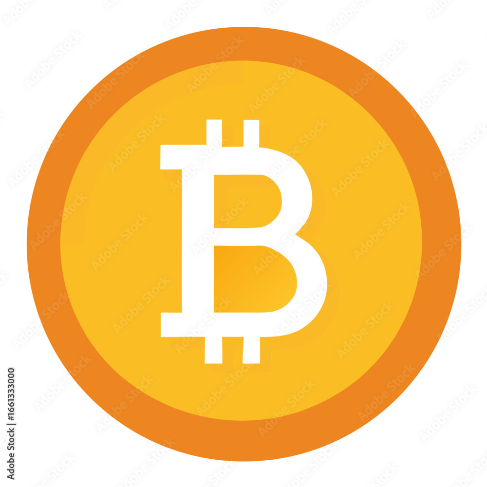 Poster stylized golden bitcoin cryptocurrency coin with a prominent white b symbol and shadow effect isolat