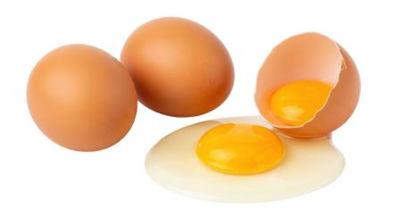 Isolated Brown Eggs Whole and Cracked