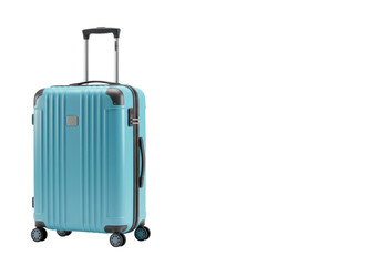 Isolated Light Blue Hard-Shell Trolley Suitcase for Travel and Vacation