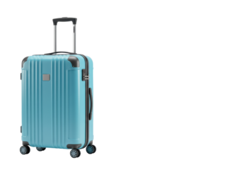 Isolated Light Blue Hard-Shell Trolley Suitcase for Travel and Vacation