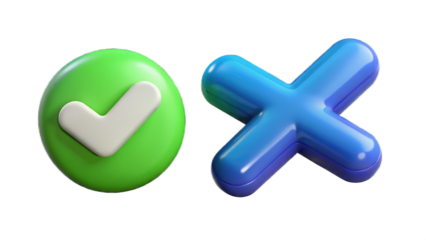 icon, cross, check, symbol, sign, mark, button, tick, no, illustration, cancel, yes, vector, 3d, choice, web, x, ok, design, vote, delete, red, shape, concept, negative