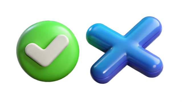 icon, cross, check, symbol, sign, mark, button, tick, no, illustration, cancel, yes, vector, 3d, choice, web, x, ok, design, vote, delete, red, shape, concept, negative - Powered by Adobe