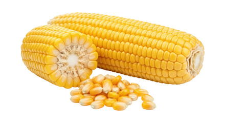 Isolated Yellow Corn on the Cob and Kernels