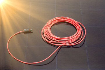 solar panel, electrician tools, red cable, installation equipment, renewable energy