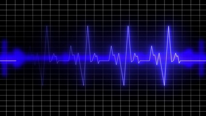 Blue Neon Heartbeat EKG Line on a Grid Background electrocardiogram pulse