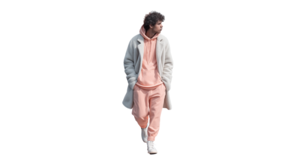 Minimalist urban fashion man, pastel tones, flat lay digital style, PNG cutout