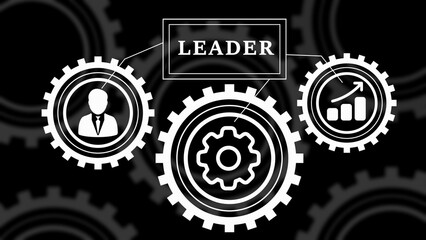 Business Leadership Concept with Gears and Growth Chart on Dark Background teamwork