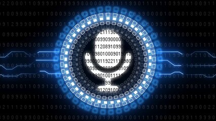 Futuristic Digital Microphone Icon with Binary Code and Glowing Blue Circuitry audio sound