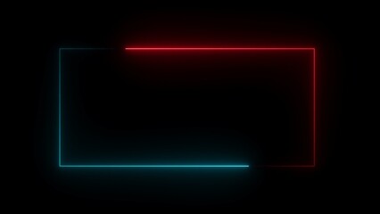 Glowing Neon Rectangle Frame With Red And Cyan Light Against Black Background abstract blue