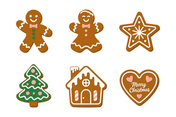 Holiday cookie mix, star tree heart snowman donut, gingerbread man, icing details, winter bakery set, sweet dessert vector, Christmas party elements, cute festive clipart