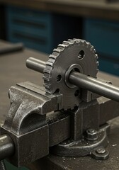 Metal gear clamped in a vise