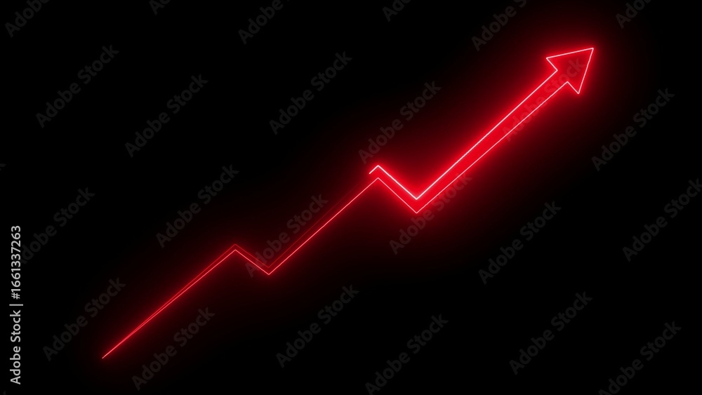 Aufkleber red neon line graph showing upward trend with arrow on black background chart