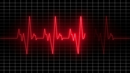 Red Neon Heartbeat Line Graph on a Grid Background Symbolizing Medical Data and Analysis heart rate