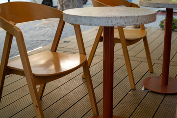 Table and chair in coffee shop for texture