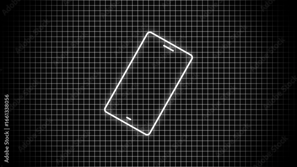 Aufkleber white neon outline of a tilted smartphone on a grid background with a dark vignette mobile device