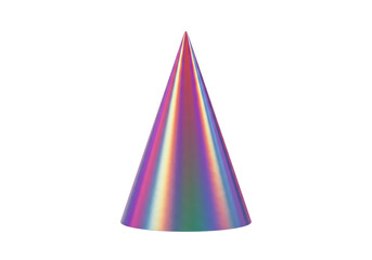 Isolated Geometric Cone Shape with a Vibrant Iridescent Holographic Texture