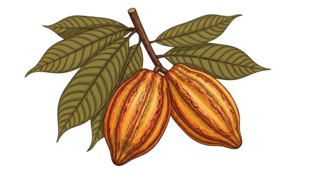 Isolated Cocoa Pods on Branch
