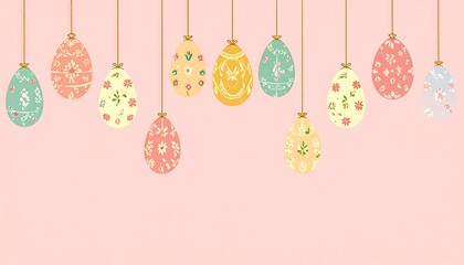Hanging Easter Eggs on Pink Background