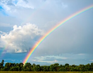 Rainbow arching over landscape