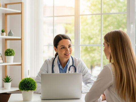 Patient listens attentively to doctor inside a comfortable consultation room.