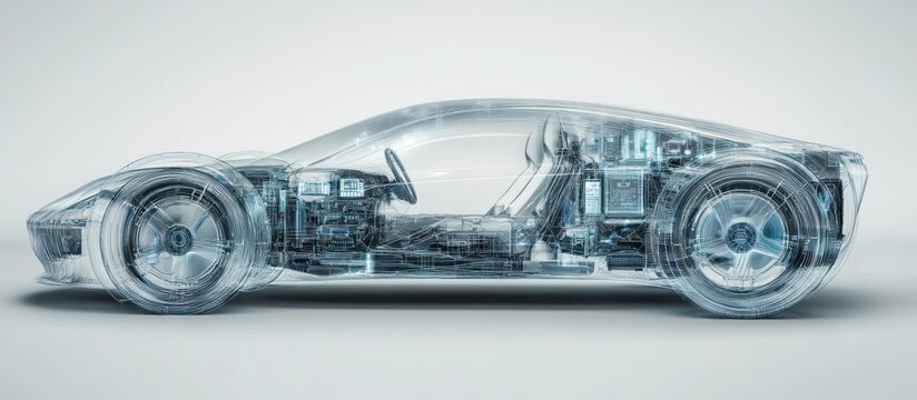 Transparent Wireframe Representation of a Futuristic Sports Car