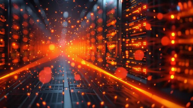 abstract background with orange lights, datacenter, server room, cyberspace