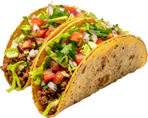 Hard shell taco filled with beef, lettuce, tomato, and cheese