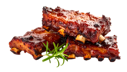 Delicious bbq ribs isolated on solid white background Png format