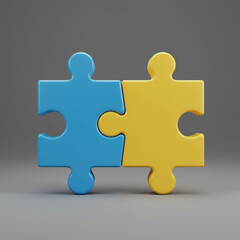Obraz premium Blue and yellow puzzle pieces connected
