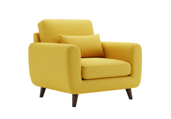 Isolated Modern Yellow Fabric Armchair with Cushion for Interior Design