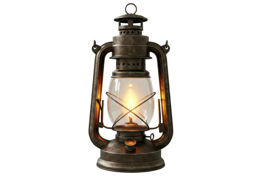 Isolated Realistic Vintage Kerosene Lantern with a Warm Glowing Flame