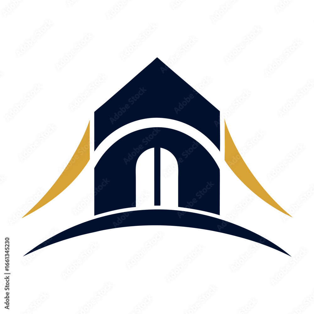 Poster modern architecture logo design with minimalist home roof arch and curved support structures for bus