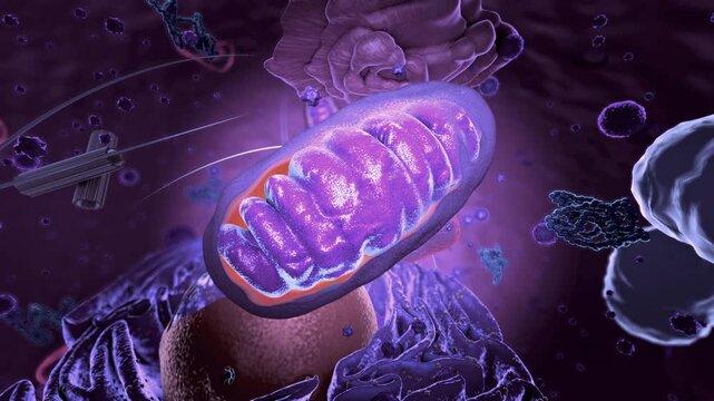 Eukaryote, focus on mitochondria - 3d illustration