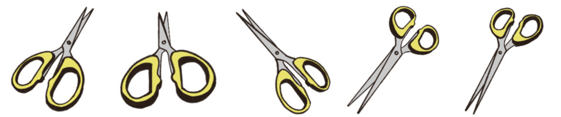 Cartoon Style Scissors Illustration PNG with Yellow Handle for Stationery Design